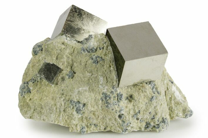 Three Natural Pyrite Cubes In Rock - Navajun, Spain #337883
